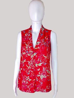 Rose +Olive Red Floral Pattern Sleeveless Tank Blouse
